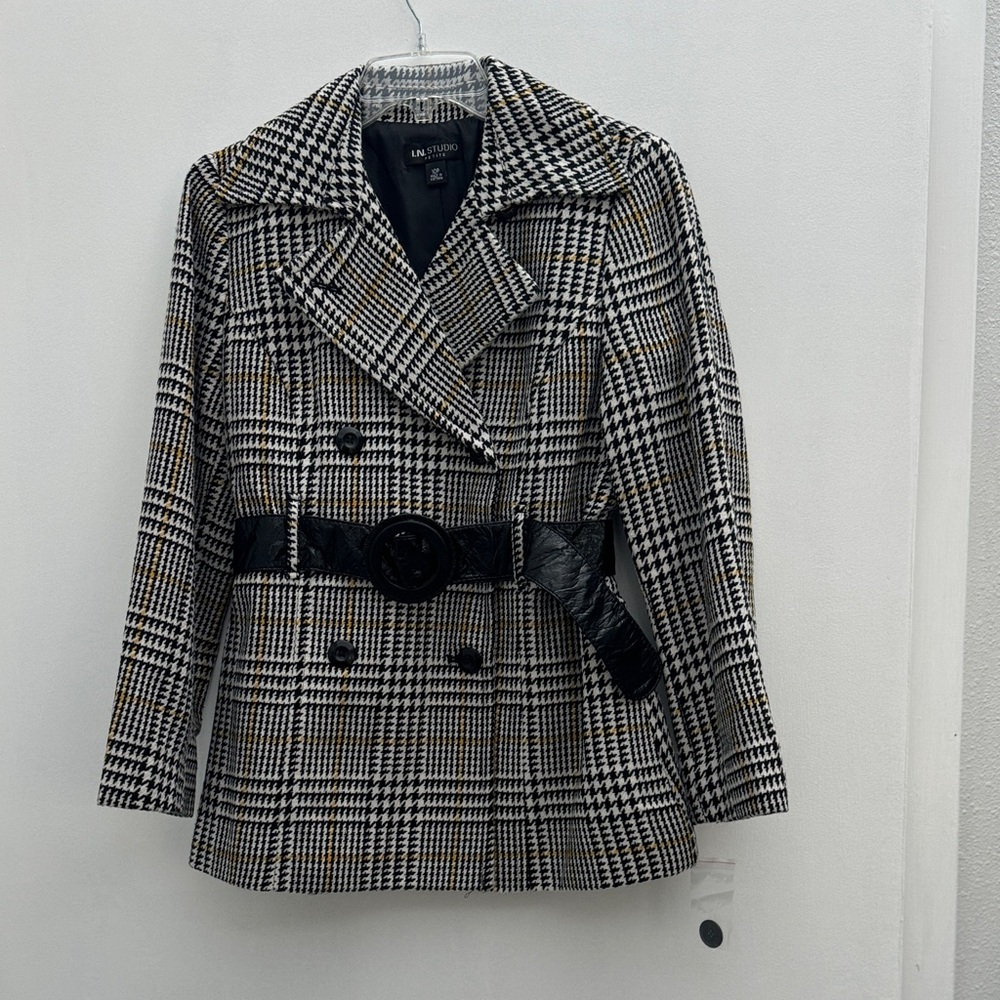 M.STUDIO Black, White, and Yellow Plaid Blazer